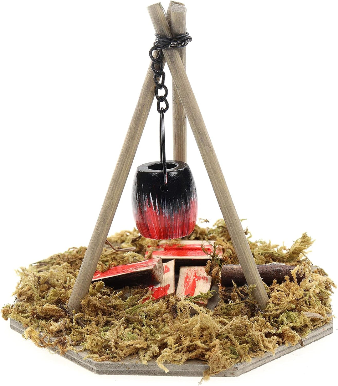 ELLUG Krippenzubehör Set 5tlg. Zubehörteile aus Holz: Futterkrippe, Kochstelle, Lagerfeuer mit LED,