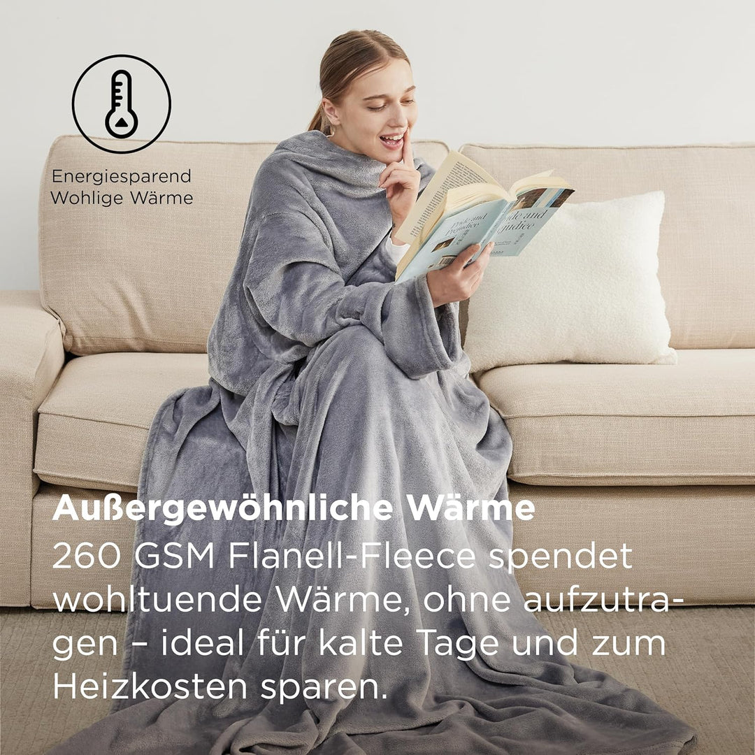 BEDSURE Decke mit Ärmeln als Geschenke für Frauen - Kuscheldecke mit Ärmeln Grau Erwachsene Ärmeldec