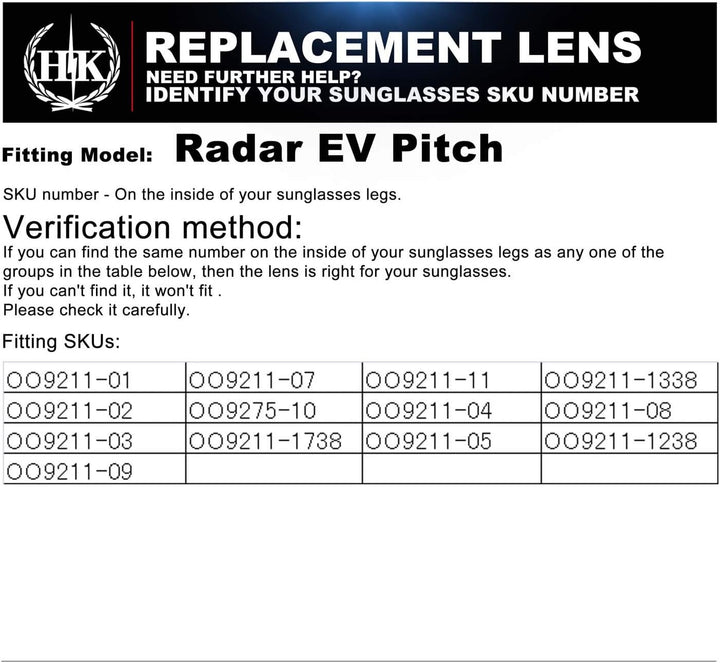 HKUCO verstärken Männer Ersatzgläser für Oakley Radar EV Pitch Sunglasses Schwarz/Transparentes Gelb