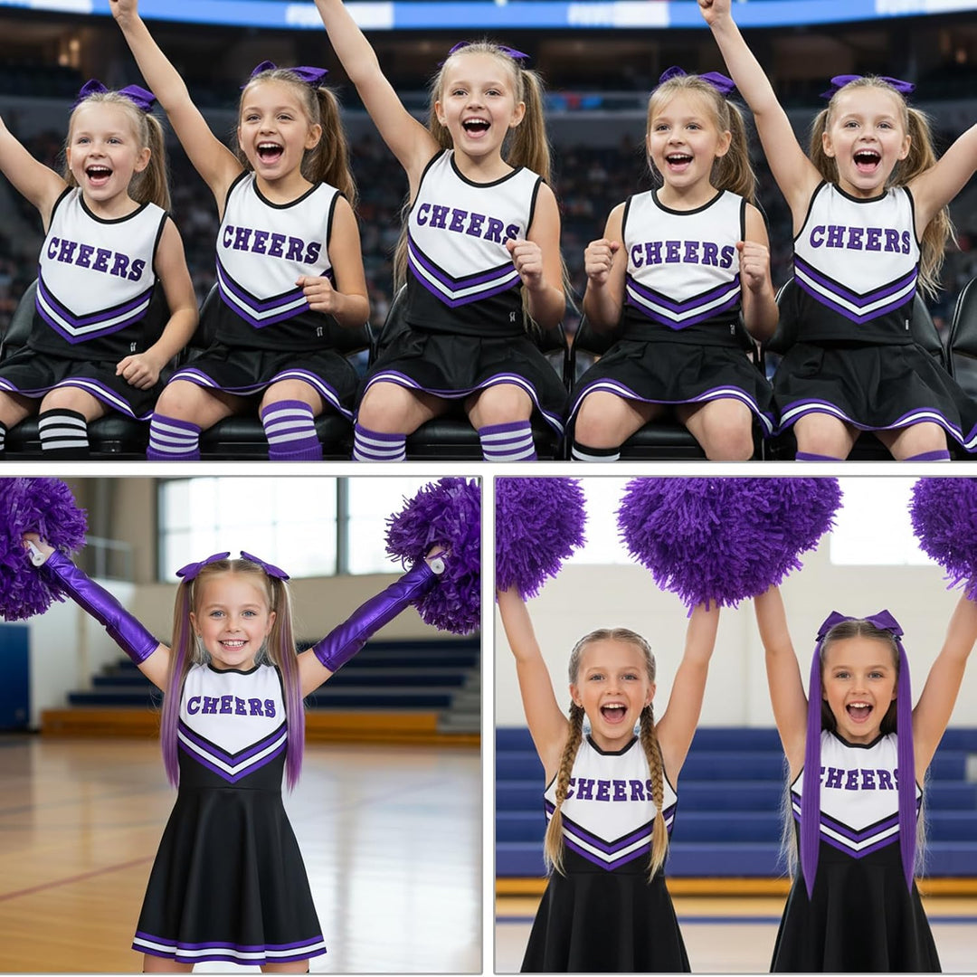 Cheerleader Kostüm Kinder, Cheerleading Outfit, 10 Stück Faschingskostüme Kinder für Komplettes Set