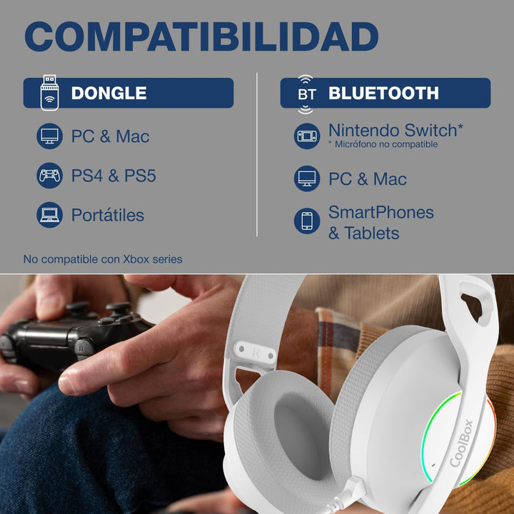 CoolBox WB01 Gaming-Kopfhörer, kabellos, mit abnehmbarem Mikrofon für PS5, PS4, Switch, PC, 2,4 GHz,