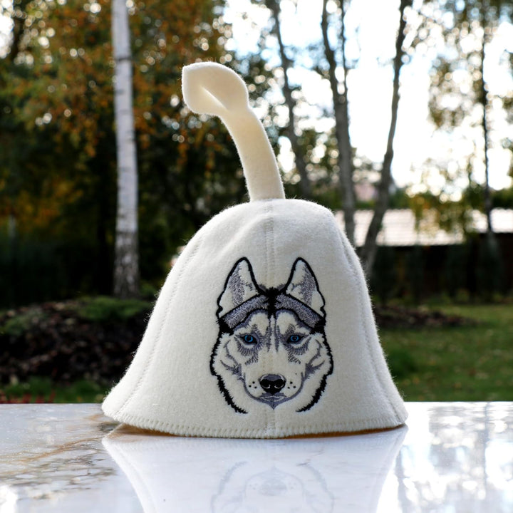 Natural Textile Saunahut 'Sauna Husky' White - 100% organische Wollfilzmützen - Schützen Sie Ihren K