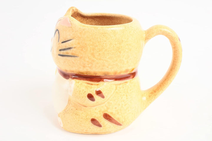 Mino ware Tasse, japanische Keramik, Manekineko-Katze, hergestellt in Japan (Import Japan), Honiggel