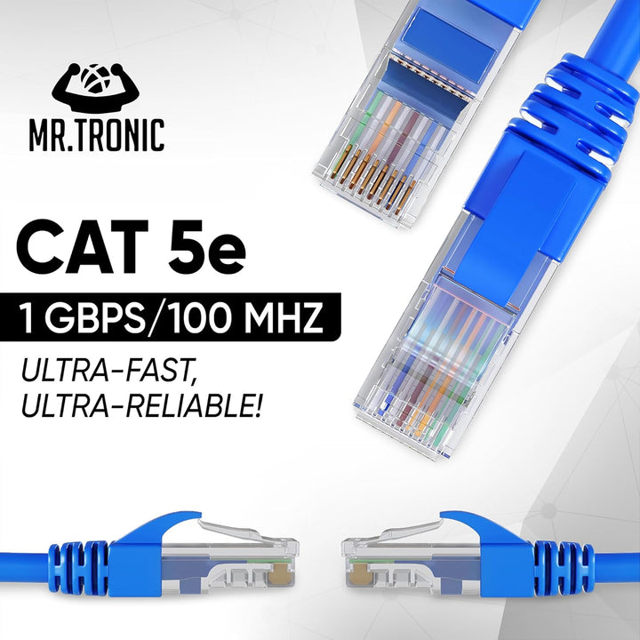 Mr. Tronic 50m Ethernet Netzwerkkabel Cat 5E, LAN Netzwerkkabel mit RJ45 Anschlüssen Für Schnelle &