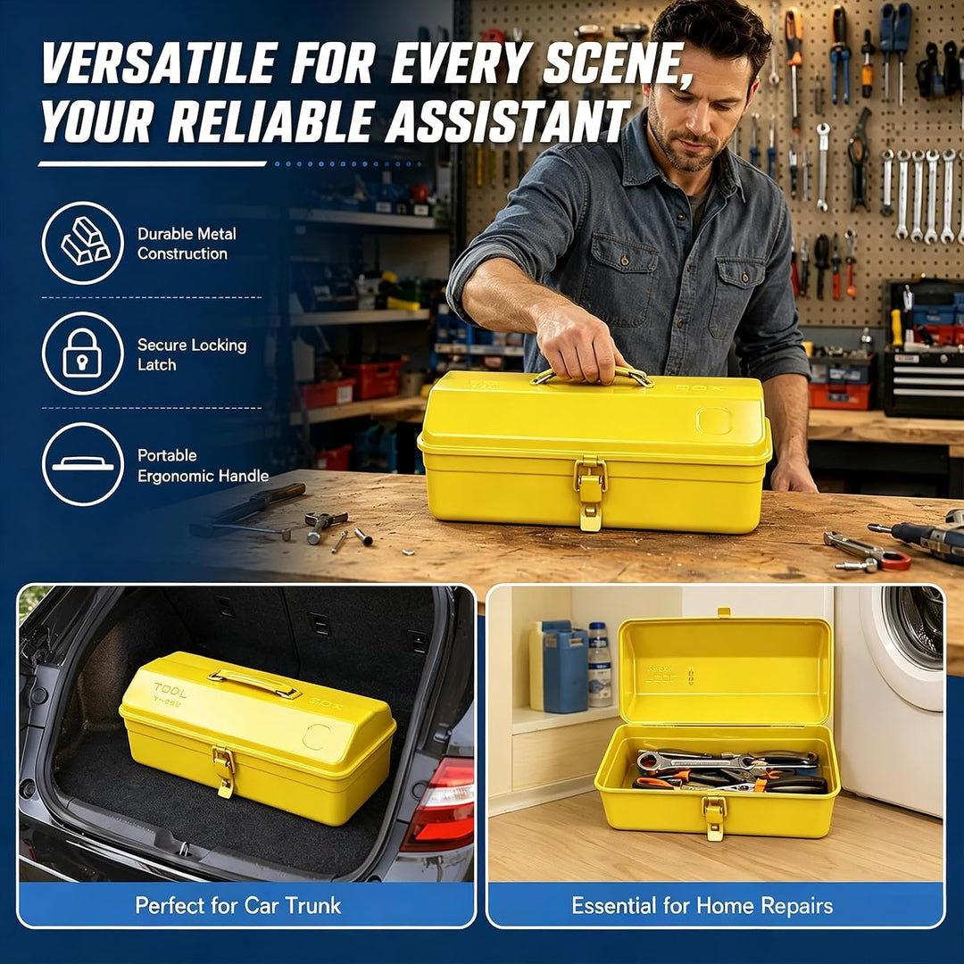 Werkzeugkoffer Klein Leer, Werkzeugkiste Metall 37×16×12cm Robust Langlebig Werkzeugkasten Mit Trage