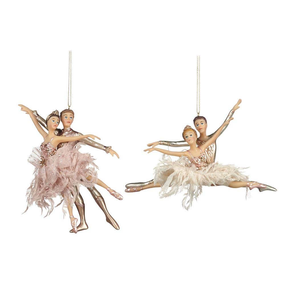 Goodwill: Flauschiges Ballettpaar aus Kunstharz und Stoff, 15 cm, Rosa und Creme, 2 Stück