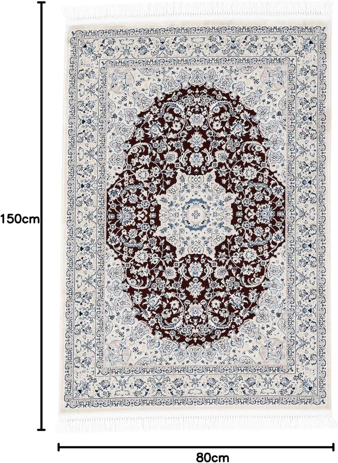carpetfine Orientteppich Nain Diane Rot 80x150 cm | Tradtioneller Teppich für Schlaf- und Wohnzimmer