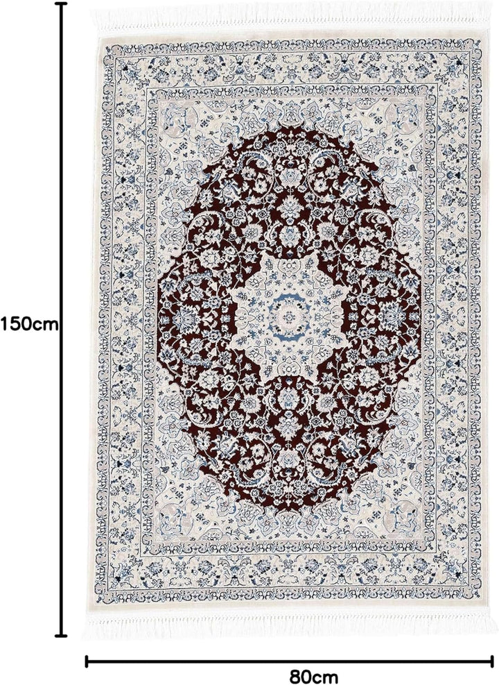 carpetfine Orientteppich Nain Diane Rot 80x150 cm | Tradtioneller Teppich für Schlaf- und Wohnzimmer