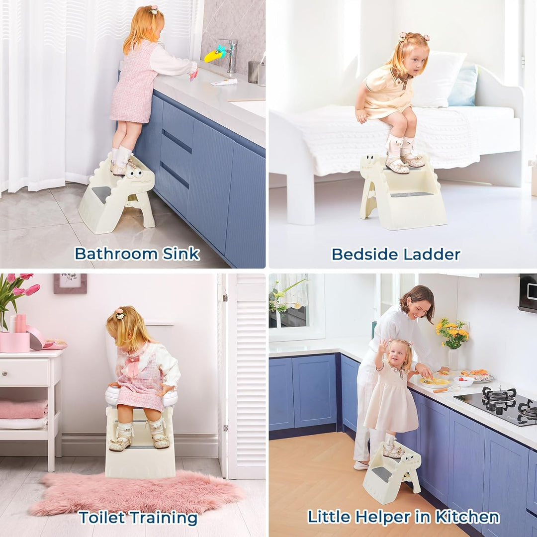 Onasti Klappbarer Tritthocker Kinder, 2-stufiger Rutschfester Hocker für Kinder, ideal für Töpfchen,