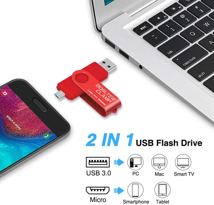 BORLTER CLAMP 128GB OTG USB-Stick Speicherstick Dual USB 3.0 Flash-Laufwerk mit Micro USB-Laufwerk A