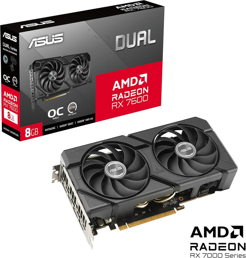 ASUS Dual Radeon RX 7600 EVO OC Edition 8GB GDDR6 Gaming Grafikkarte (AMD Radeon RX7600, PCIe 4.0, 1