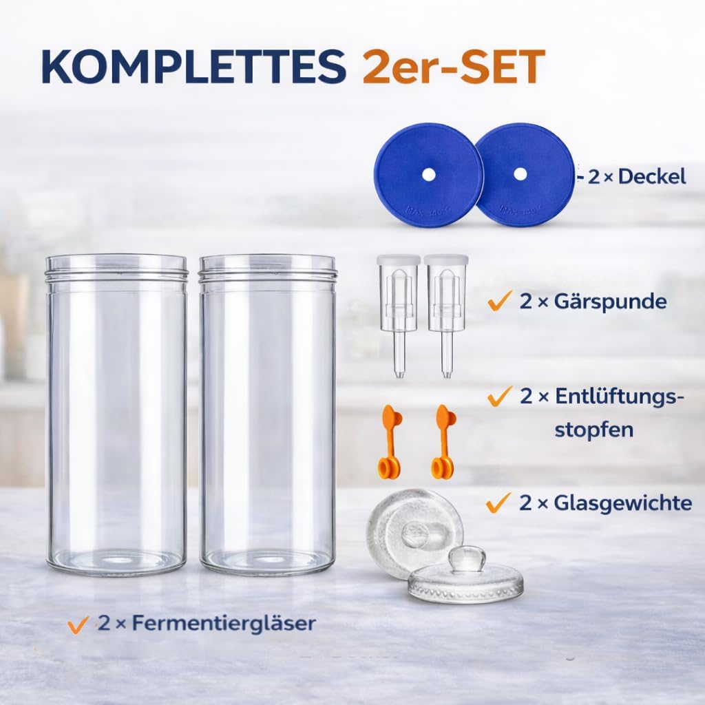 Fermentierglas 1,5L Fermentierset aus Borosilikatglas mit Gewicht für Sauerkraut, Hot Sauce, Met, Ci