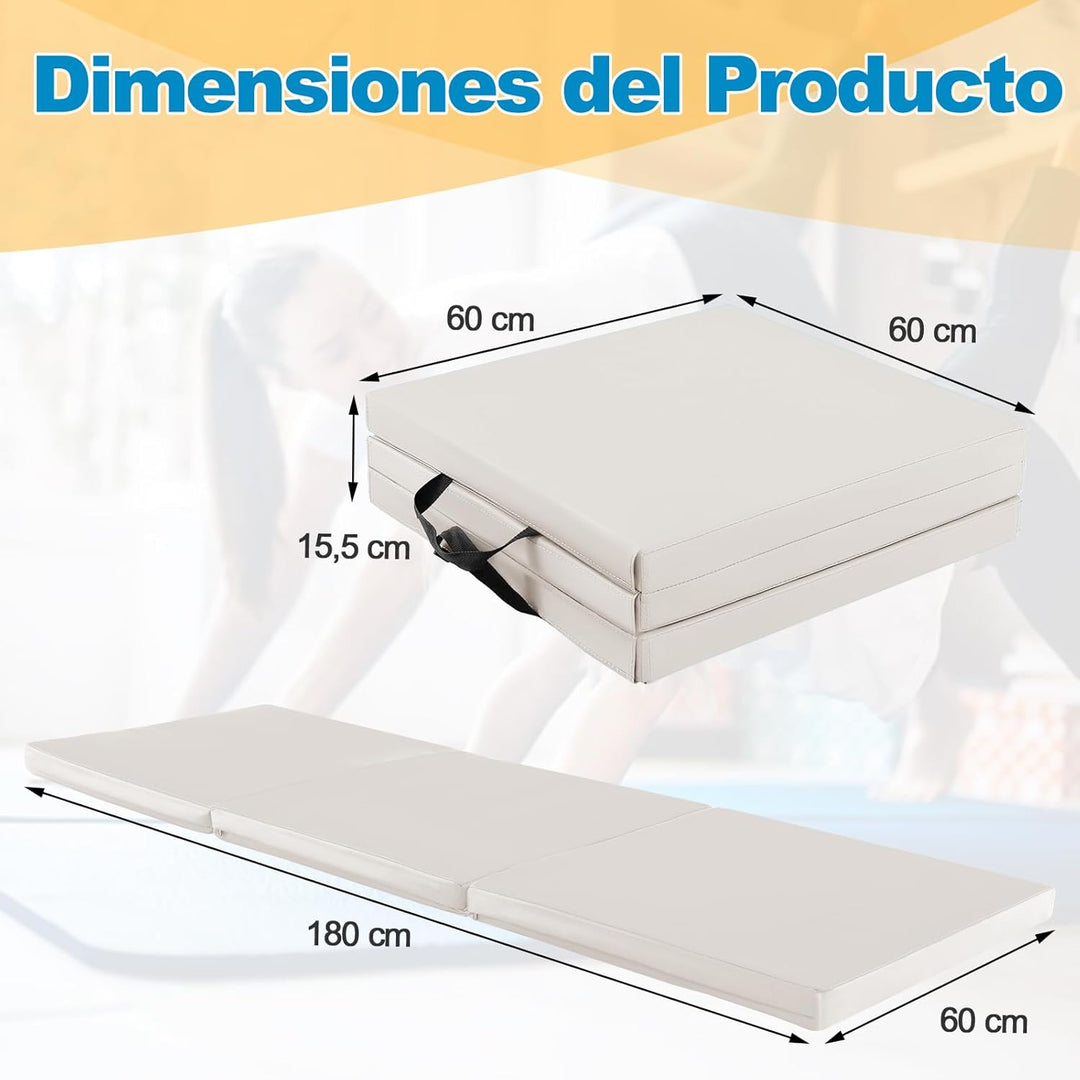 GYMAX 3-fach Trainingsmatte faltbar, tragbare Gymnastikmatte 180 x 60 x 5 cm, Gymnastikmatte mit Kle