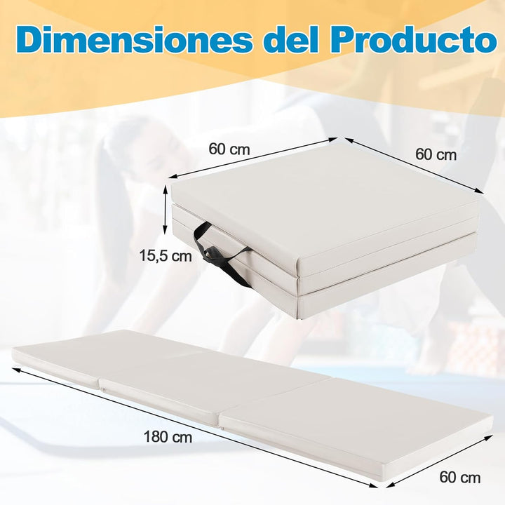 GYMAX 3-fach Trainingsmatte faltbar, tragbare Gymnastikmatte 180 x 60 x 5 cm, Gymnastikmatte mit Kle
