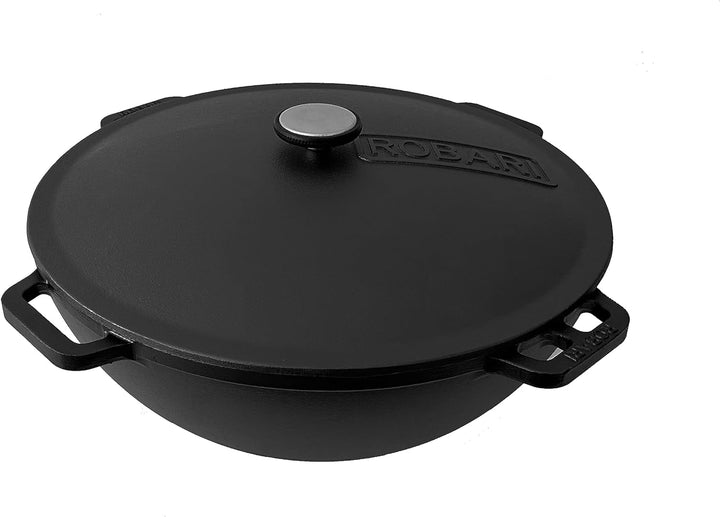 Gusseisen Kazan mit Deckel | Traditioneller Gusstopf | Kasan mit abgeflachtem Boden | Grillwok schwa