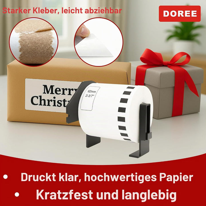 DOREE 5 Rollen DK-22205 Endlosetiketten, kompatibel mit Brother DK22205, 62mm x 30,48m Selbstklebend