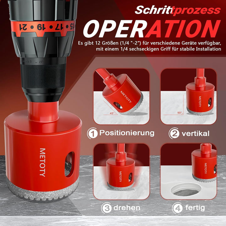 15 Stück-Diamant Lochsägen Bohrer Set (6-50mm) ，Gezahnte-Kernbohrer für Keramik, Glas, Fliesen, Marm