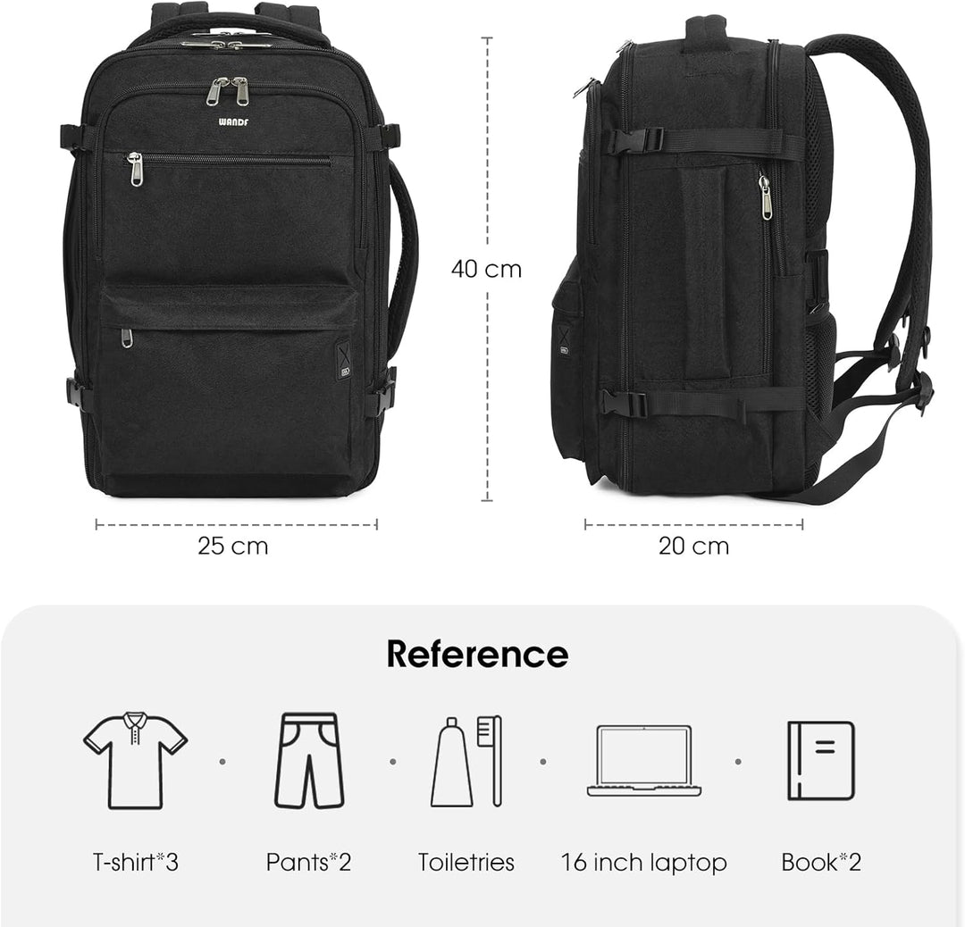 WANDF Handgepäck Rucksack 40x20x25cm für Ryanair Airlines, Untersitz-Reise-Handgepäck-Tasche mit Nas