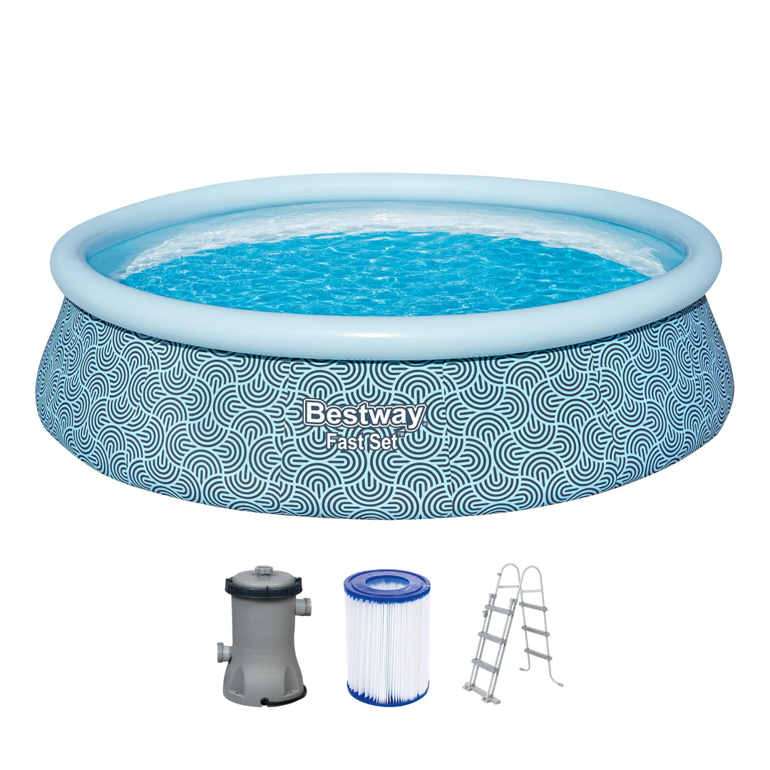 Bestway Fast Set Aufstellpool-Set mit Filterpumpe, Ø 457 x 107 cm, 12.362 Liter, Grafisches Liniende