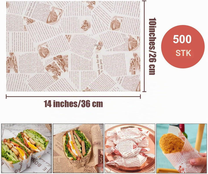 La Llareta Brotpapier 500 Blatt, 26 * 36cm Käsepapier, Wasserdicht und Öl, Nicht Klebrig, Wachspapie