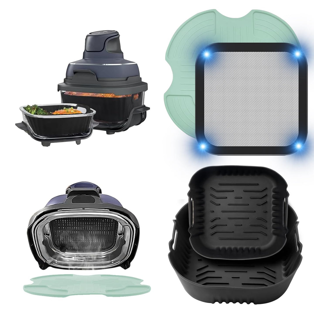 4 Stück Airfryer Zubehör für Ninja Crispi FN101EU, Airfryer Silikonform + Edelstahl Spritzschutz + S