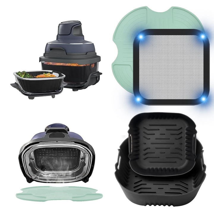 4 Stück Airfryer Zubehör für Ninja Crispi FN101EU, Airfryer Silikonform + Edelstahl Spritzschutz + S