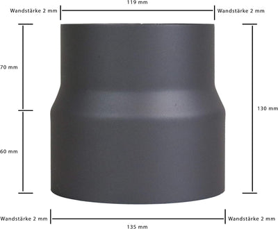 LANZZAS Rauchrohr Ofenrohr Reduzierung Ø 130 mm auf Ø 120 mm in grau Kaminofen Rohr Reduktion