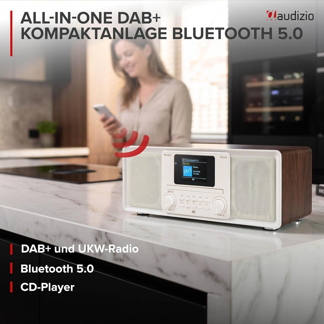 Audizio Palmi - DAB Radio mit CD Player - 60 Watt Stereoanlage mit Bluetooth 5.0, USB &amp; Equalizer, W