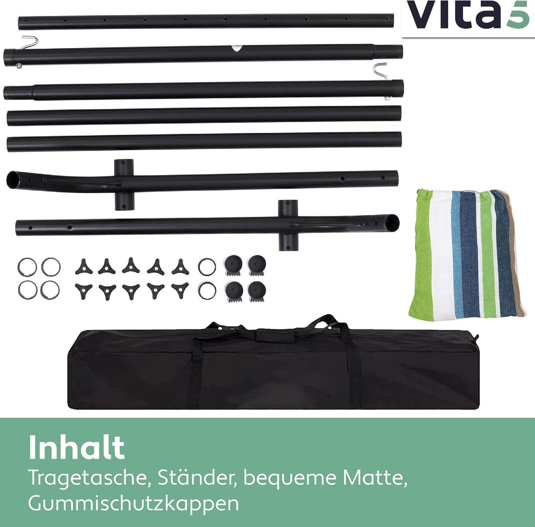 Vita5 Hängematte mit Gestell, Hängematten Outdoor 2 Personen mit Tragetasche, für Garten Pool, Balko