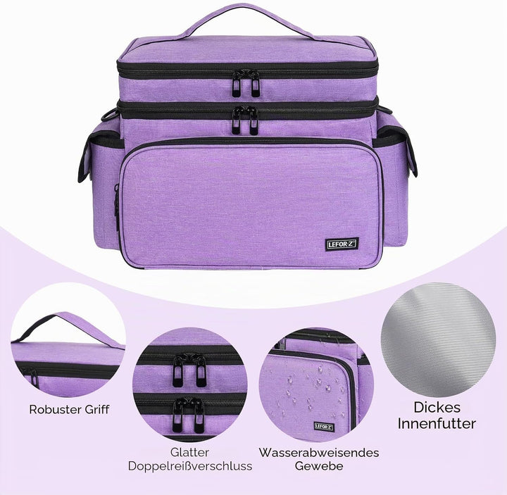 Grosser Nähkasten mit Nähtaschen, Nähzubehör, Garnaufbewahrung, Nadelbehälter, violett, XL, Modern V