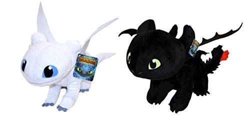 HTTYD Drachenzähmen leicht gemacht - Dragons - Pack 2 Plüsch Light Fury weisse + Ohnezahn Toothless