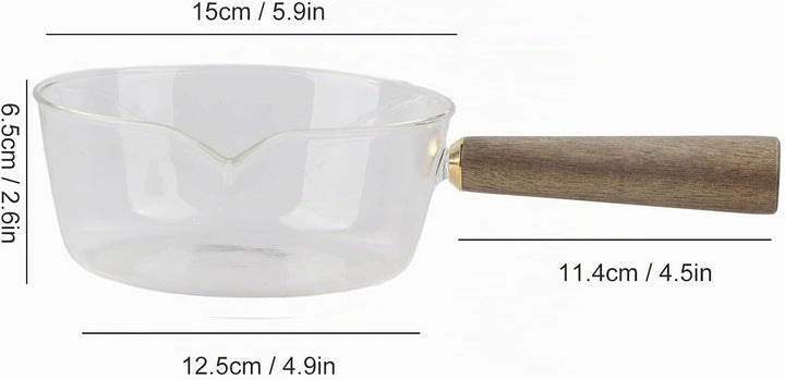 Stielkasserolle, Glas Milchtopf mit Holzgriff Kochtopf Stieltopf Nudeltopf mit V-förmige Tülle Sauce