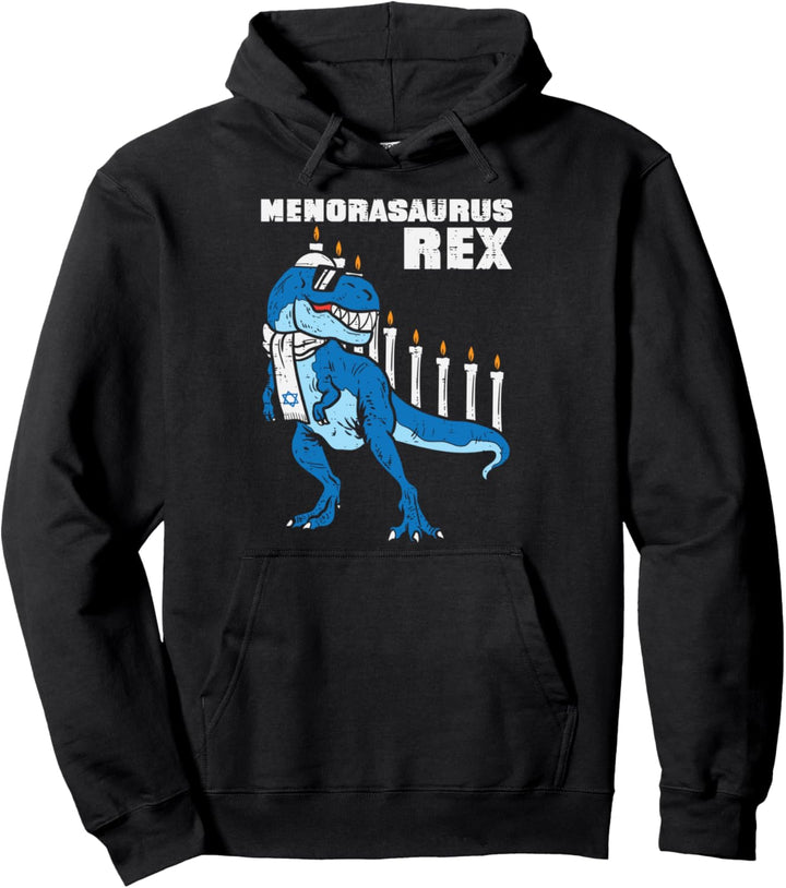 Menorasaurus Rex Trex Menorah Hanukkah Chanukah Jewish Boys Pullover Hoodie