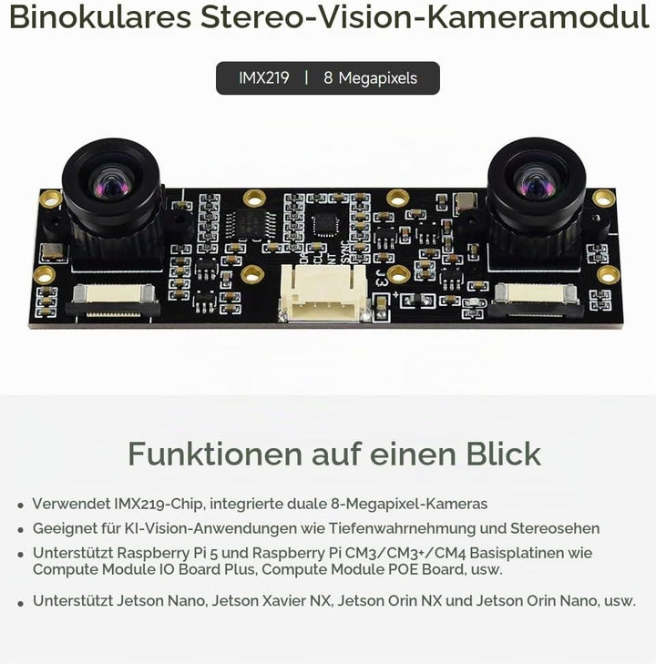 Waveshare IMX219-83 Stereo Camera 8MP Binocular Camera Module Stereo Vision Depth Vision Applicable