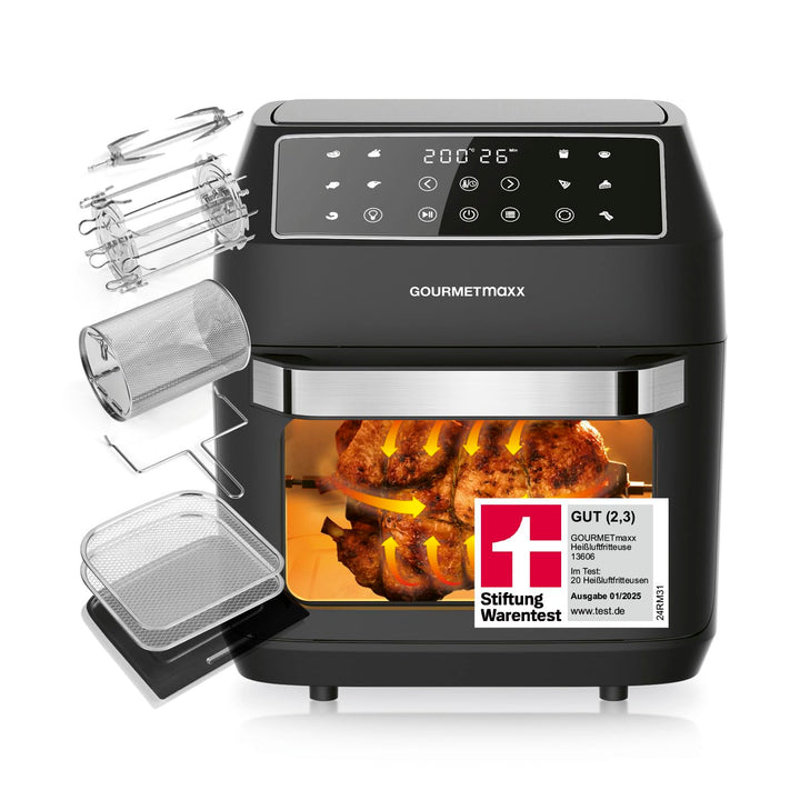 GOURMETmaxx Heissluftfritteuse 12 L Airfryer | Fritteuse mit 9 Funktionen, Touchdisplay, Dreh- & Sch