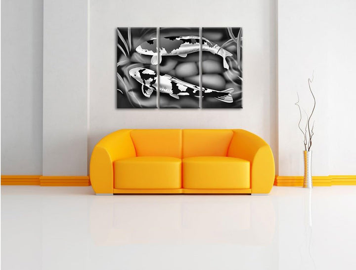Pixxprint Edle Koi Karpfen Kunst als Leinwandbild | Grösse: 3 Teilig (120x80) | Wandbild| Kunstdruck