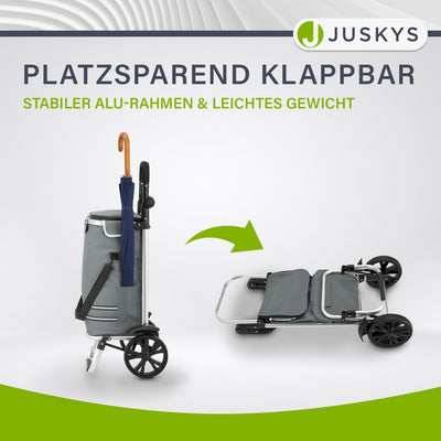Juskys Einkaufstrolley 3in1 mit 2 Rollen für Shopping - 56 L Tasche abnehmbar - Trolley klappbar & m