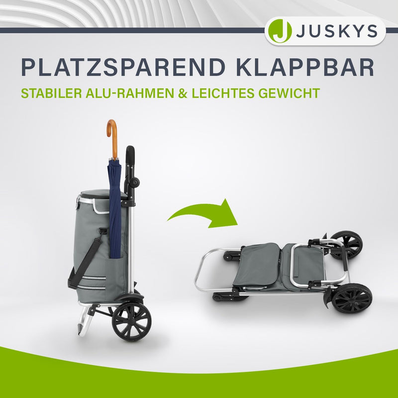 Juskys Einkaufstrolley 3in1 mit 2 Rollen für Shopping - 56 L Tasche abnehmbar - Trolley klappbar & m