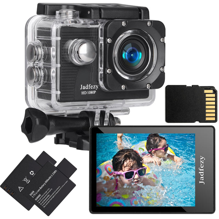 Action Cam FHD 1080P mit 32GB Karte, Unterwasserkamera wasserdicht bis 30M, 140 Grad Weitwinkel Acti