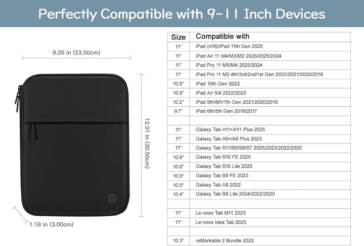 Dadanism 9-11 Zoll Tablet Tasche Hülle mit Polsterung für iPad Pro 11" M4,iPad Air 11", iPad 10. Gen