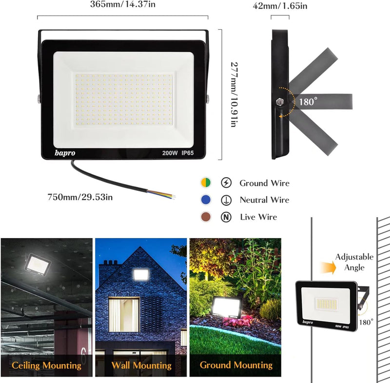 loyal 200W 20000LM LED Strahler Aussen 3000K Warmweiss LED Aussenstrahler, IP65 Wasserdicht LED Sich