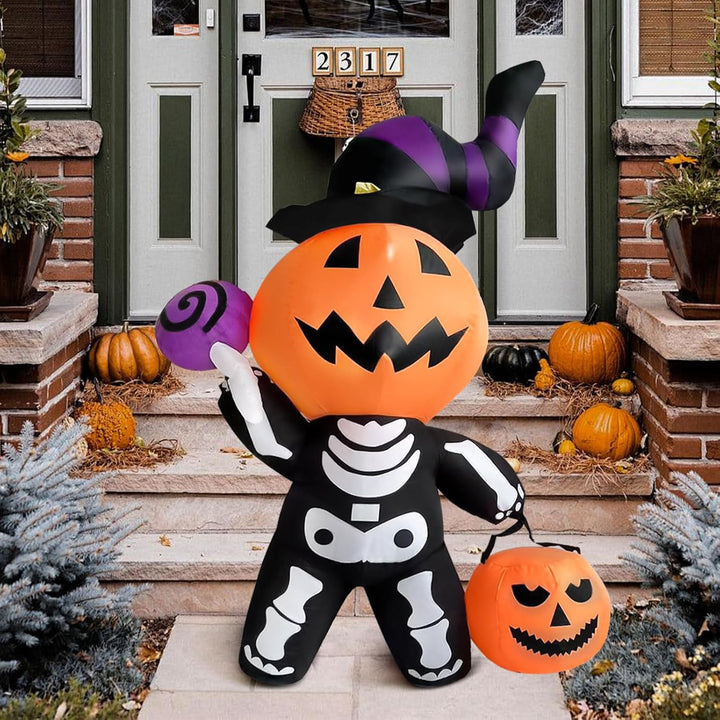 OHMG 180cm Halloween Aufblasbar Dekoration mit LED-Lichtern,Halloween Deko Aufblasbarer Kürbis Spinn