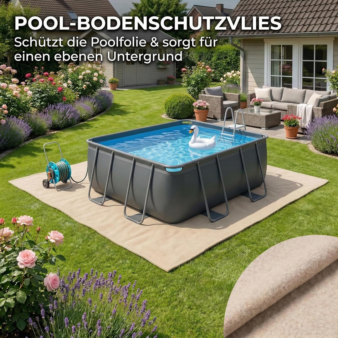 poolomio® Bodenschutzvlies rechteckig 370 x 370 | robuste Poolunterlage Outdoor | Poolbodenplane mit
