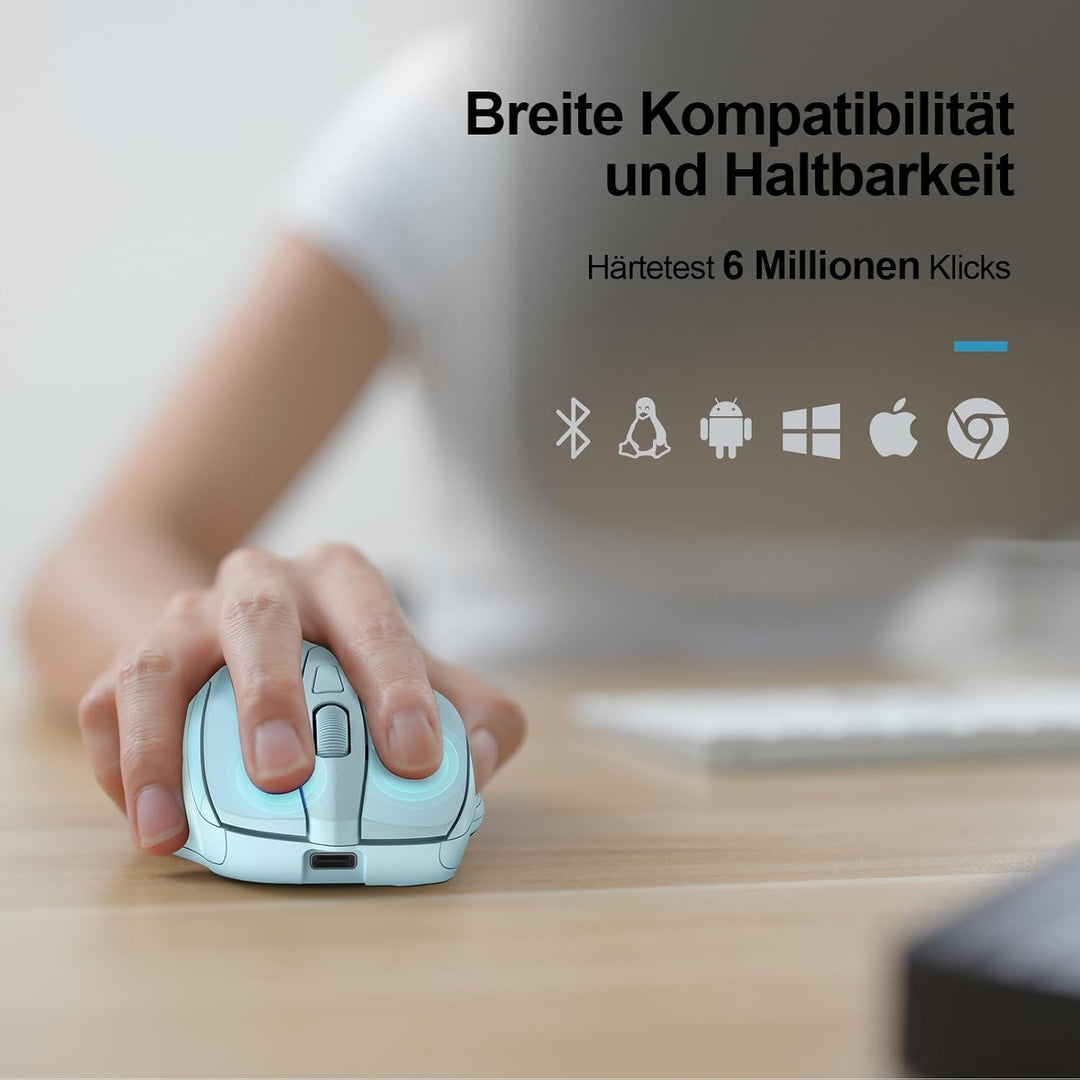TECKNET Bluetooth Maus, Wiederaufladbare Maus Kabellos(DREI Modi: BT 5.0/3.0 + 2.4G), 4800 DPI, Ergo