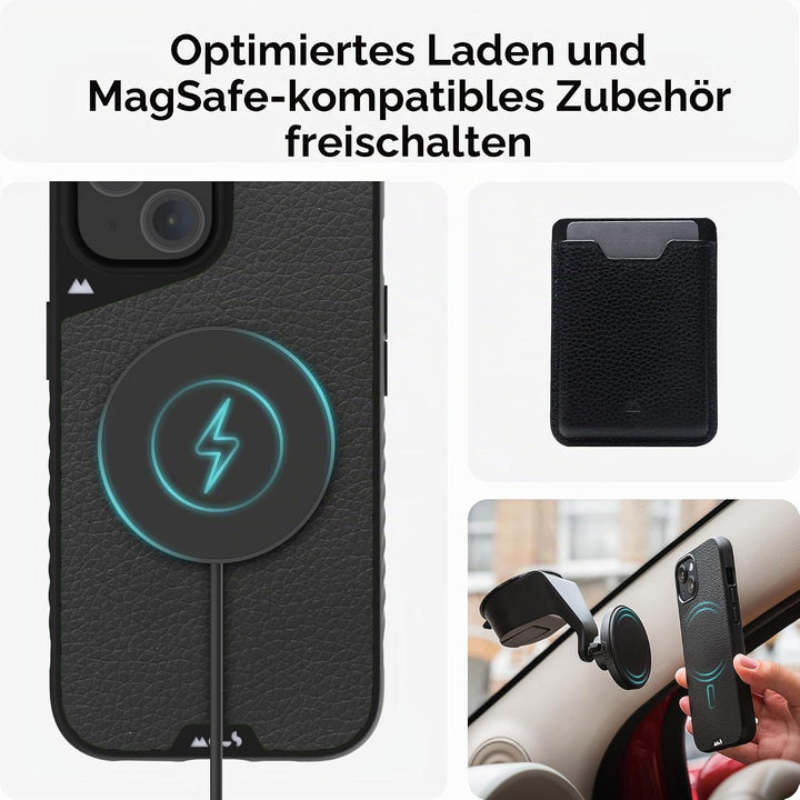 Mous Hülle für iPhone 15 MagSafe Kompatibel Case - Limitless 5.0 - Schwarzes Leder - Handyhülle iPho