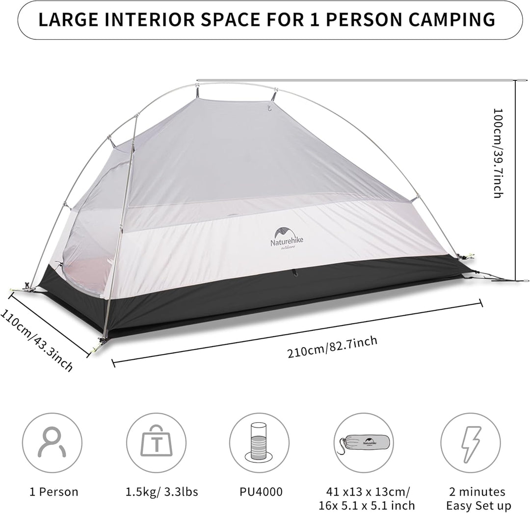 Naturehike Cloud up 1 Zelt Ultraleichte Zelt 1 Person Einzelzelt 1 Mann Zelt für 4 Jahreszeiten Zelt