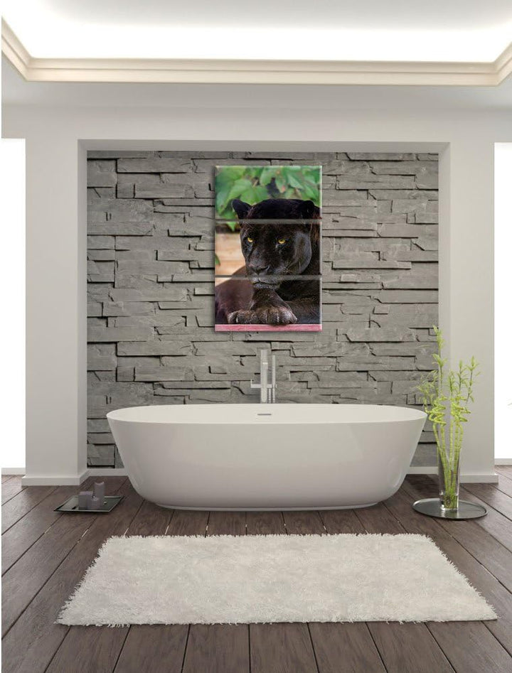 Pixxprint schöner schwarzer Panther 3-Teiler Leinwandbild 120x80 Bild auf Leinwand