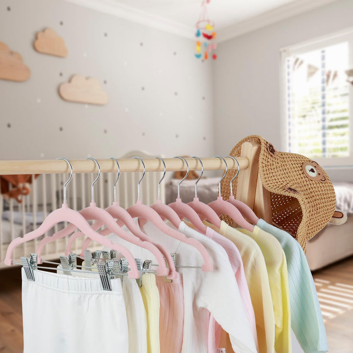 30cm Baby Kleiderbügel mit Verstellbaren Klammern, 16 Stück Hosenbügel, Samt Kinder Kleiderbügel, Ul