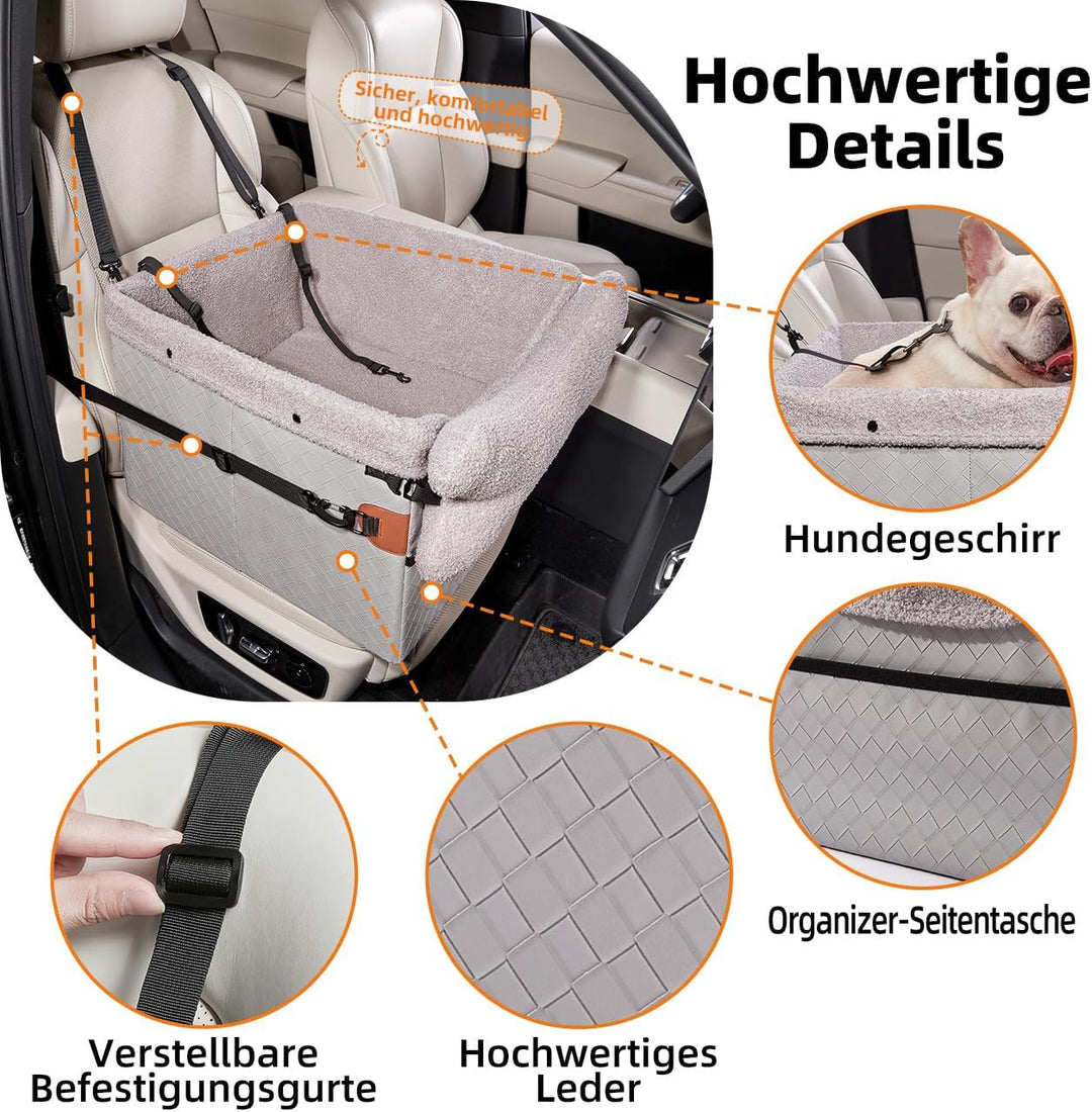 Hunde Autositz für kleine bis mittlere Hunde, Waschbarer hundesitz Auto mit Aufbewahrungstaschen,Ans
