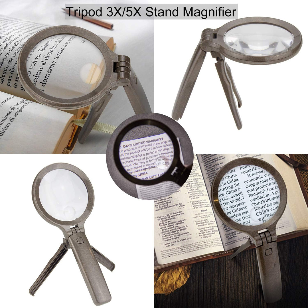 BIGLIGHT Eine Lupe mit LED und Halterung, 3x5x Handlupe 180° Faltlupe, Speziell für Altere Leser Ent